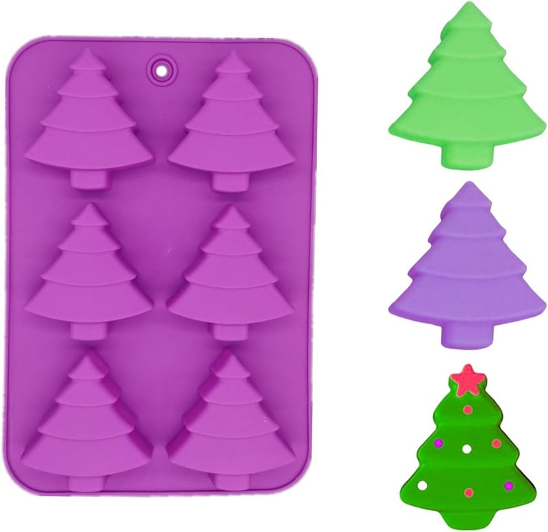 Accfore 3 Pack Christmas Tree Silicone Molds,6 Cavity Candy Baking Trays for Holiday Cakes,Candies,Gummy,Chocolates,Jelly,Soap,Ice Cube,Cookies (red, green, purple) - Image 3